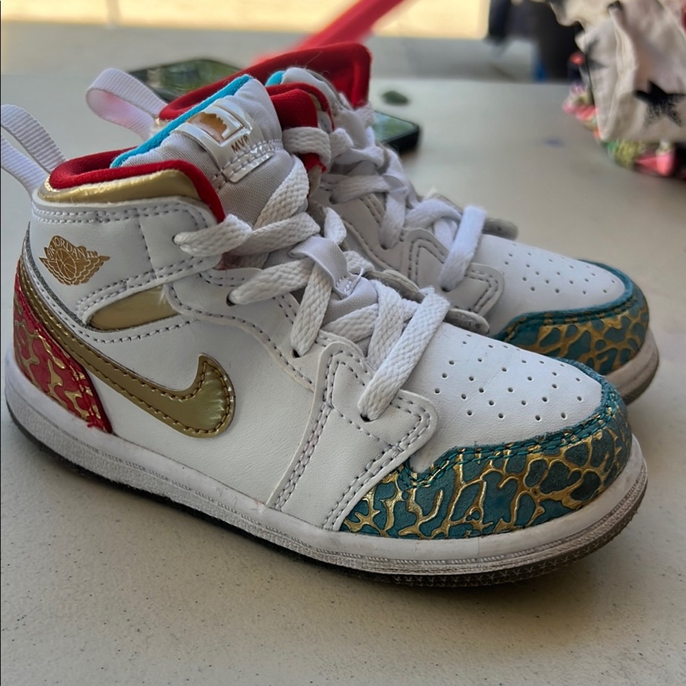Nike White and Gold Sneakers with Mid-Top Design